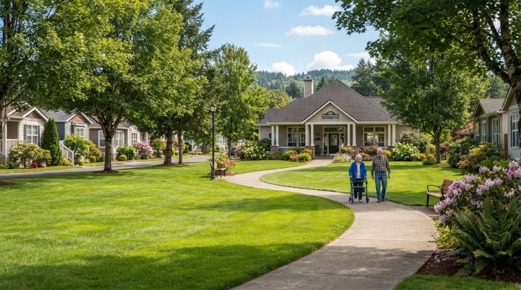 Residents walking in a manufactured home community
