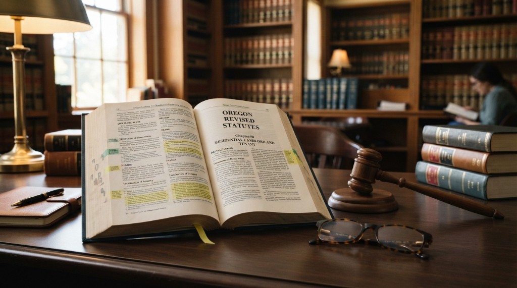 Oregon Revised Statutes Chapter 90 open on a desk